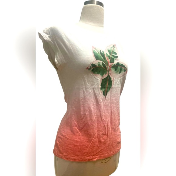 Talbots Pink Coral 🌸 and White Ombre Tee with Leaf Motif - Picture 3 of 5